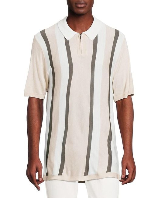 Truth White Striped Knit Polo for men