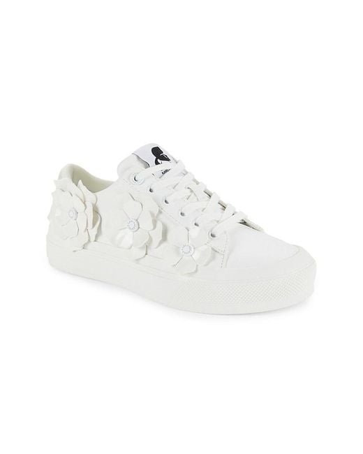 Karl Lagerfeld White Gael Floral Appliqué Low Top Sneakers