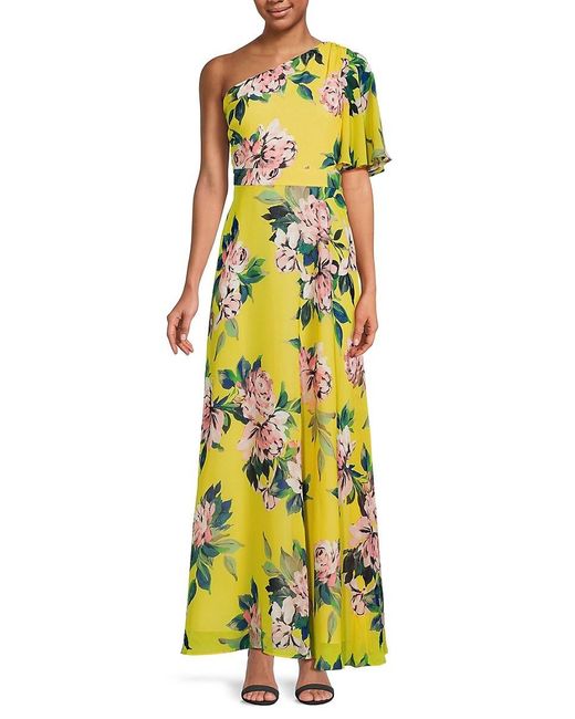 Eliza J Yellow Floral-print One-shoulder Maxi Dress