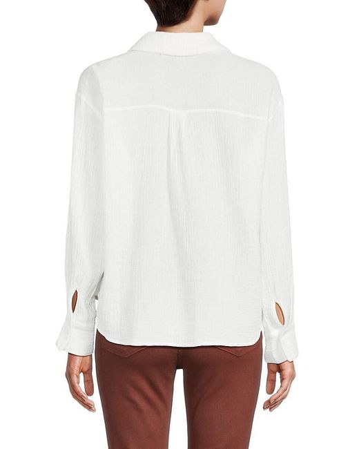 Saks Fifth Avenue White Gauze Long Sleeve Button Down Shirt