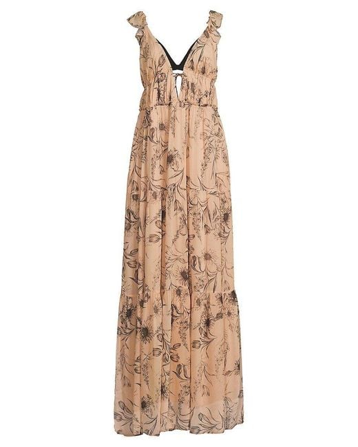 Reiss Peach Floral Tiered Maxi Dress in Natural | Lyst