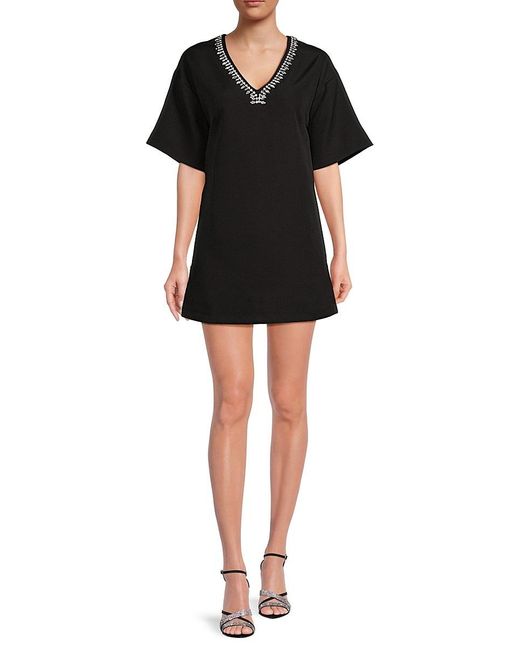 Lea & Viola Black Embellished V Neck Mini Dress