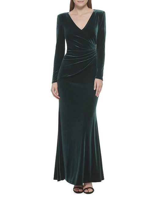 Eliza J Green Ruched Velvet Maxi Dress