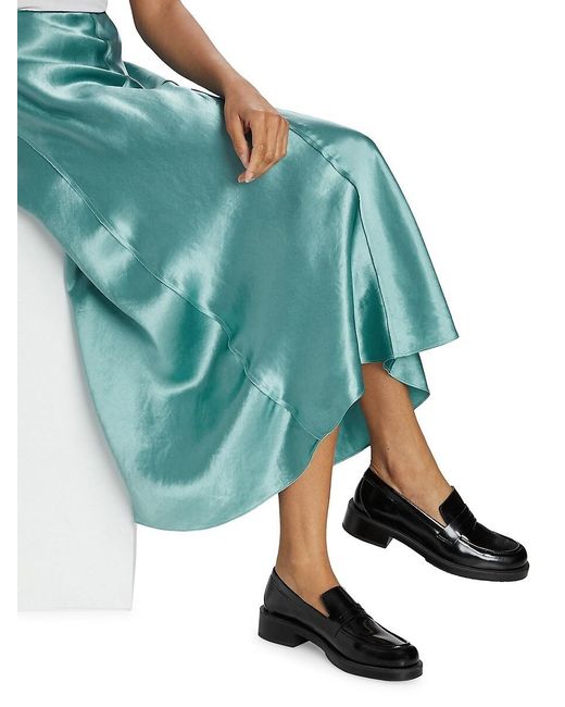 Vince Blue Solid Satin Midi Skirt