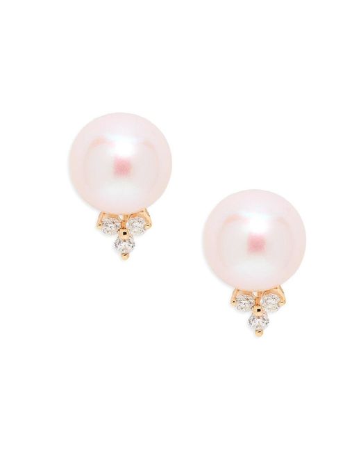 Effy White 14K, 7Mm Freshwater Pearl & 0.09 Tcw Diamond Stud Earrings