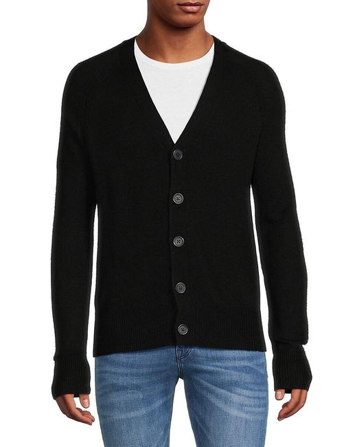Saks Fifth Avenue Black Saks Fifth Avenue Merino Wool Blend V-neck Cardigan for men
