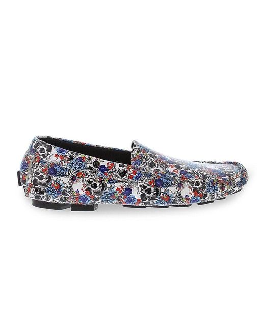 Robert Graham Anchor Floral Skull Leather Driving Loafers in Blue for