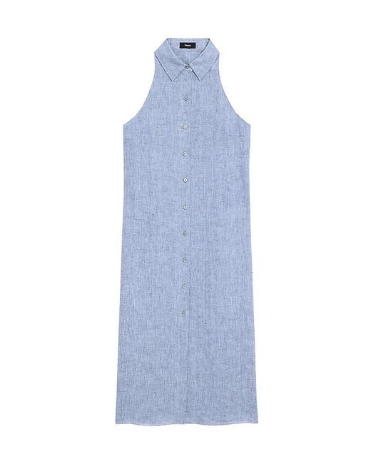 Theory Blue Chambray Button-Front Shirtdress