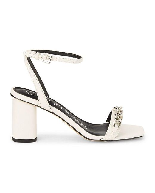 Calvin Klein Cartina Leather Ankle Strap Sandals in Metallic | Lyst