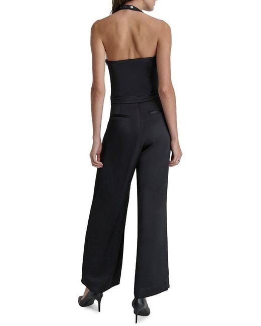 DKNY White Sleeveless Tuxedo Jumpsuit