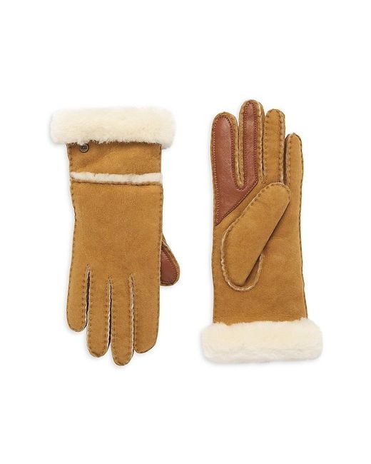 Ugg Natural Suede & Sheepskin Seamed Tech Gloves
