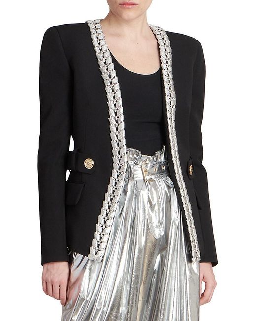 Balmain Wool Embroidered Open Jacket in 