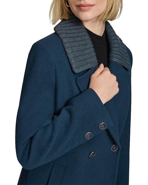 Andrew Marc Blue Sloane Walker Textured Wool Blend Coat