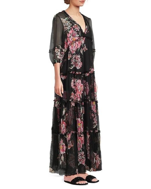 Johnny Was Black Lizzy Ruffle Maxi Dress