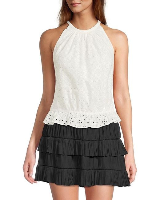 Ramy Brook White Sidnee Eyelet Halter Top