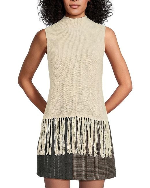 Rails White Fringe Cotton-Blend Sweater Tank