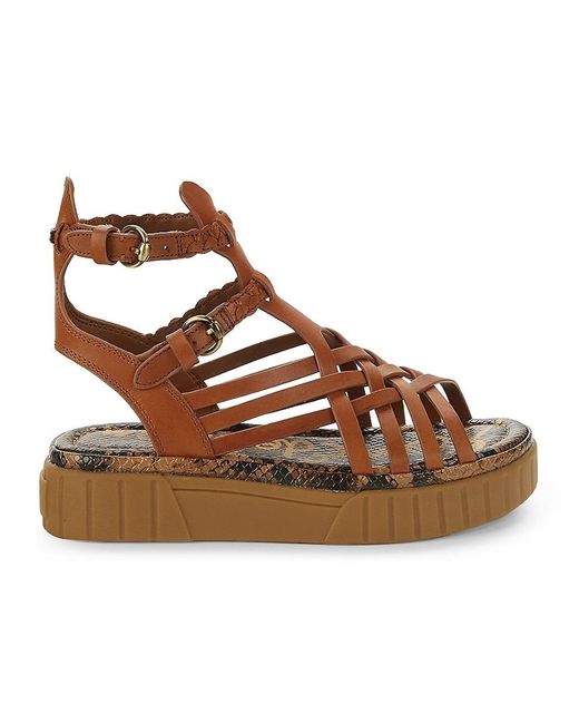 Sam Edelman Geana Leather Wedge Sandals in Brown - Lyst