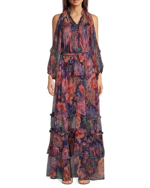 Johnny Was Ashlee Floral Silk Tiered Maxi Dress