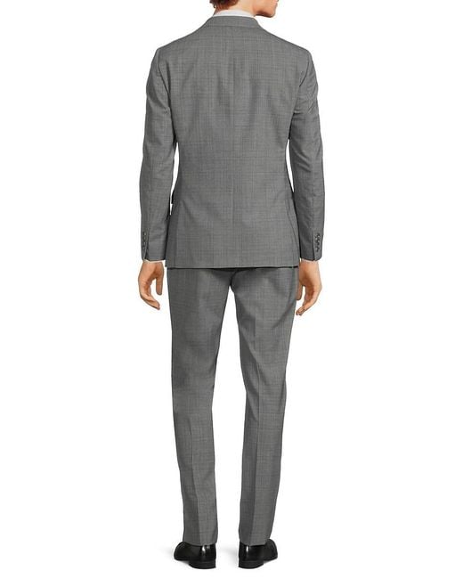 Calvin Klein Gray Plaid Slim Fit Wool Blend Suit for men