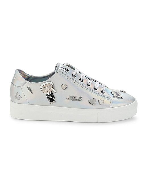 Karl Lagerfeld White Cate Pins Logo Lace Sneakers