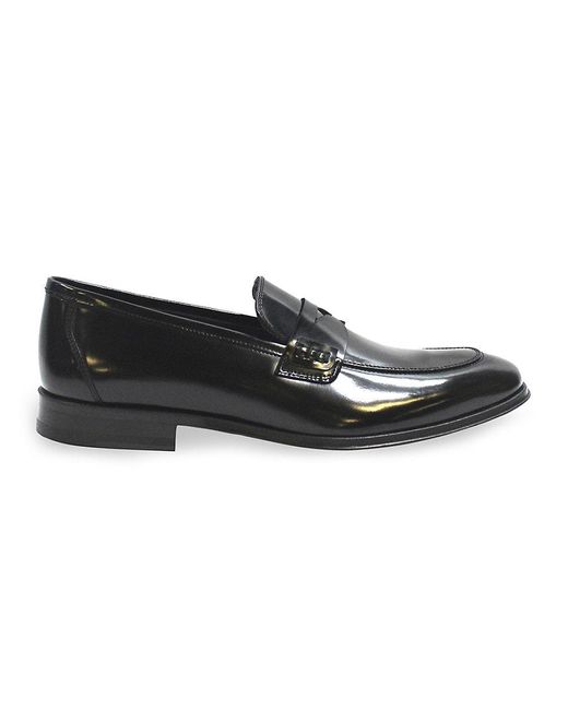 VELLAPAIS Black Fermo Leather Penny Loafers for men