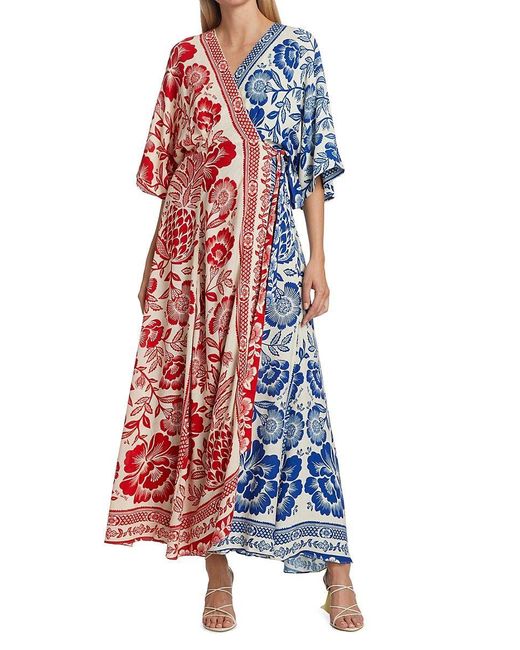 Farm Rio Mixed Pineapple Garden Wrap Dress Red And Blue Size Xs