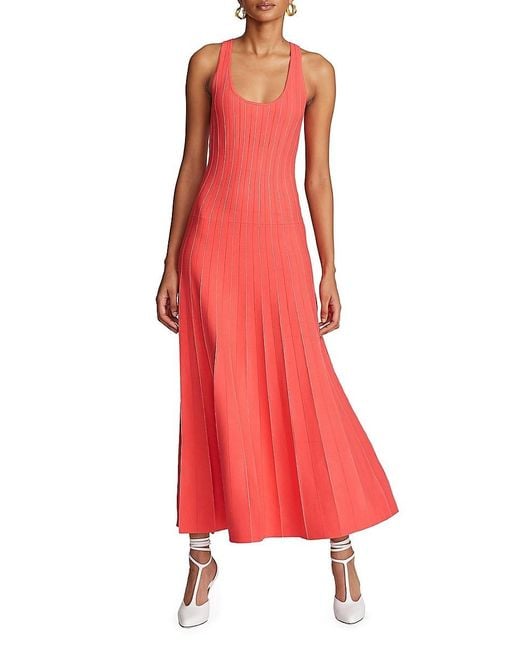 Halston Heritage Red Brandis Striped Pleated Maxi Dress