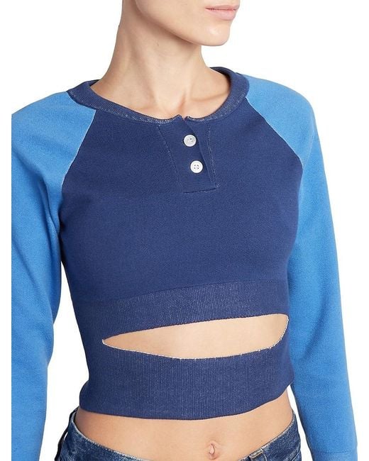 MERYLL ROGGE Blue Cropped Raglan Baseball T-Shirt