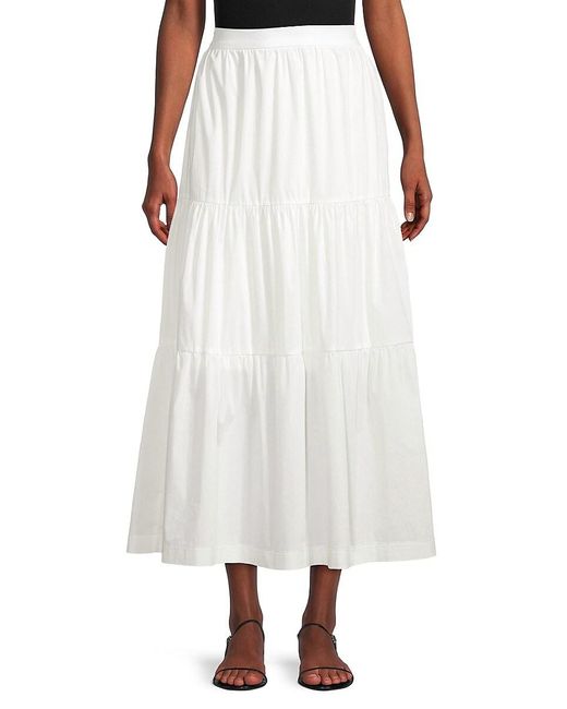 T Tahari Cotton Solid-hued Tiered Skirt in White | Lyst