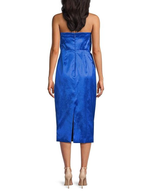 MILLY Women's Blue Harlow Bow Taffeta Midi-Dress