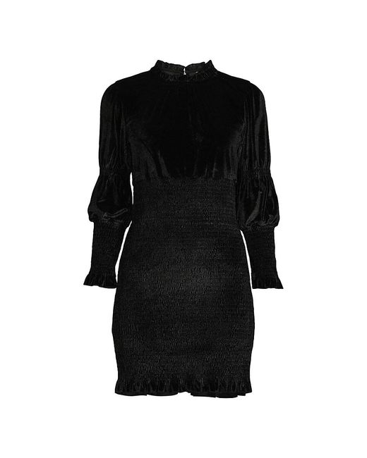 French Connection Black Sula Shirred Velvet Sheath Dress