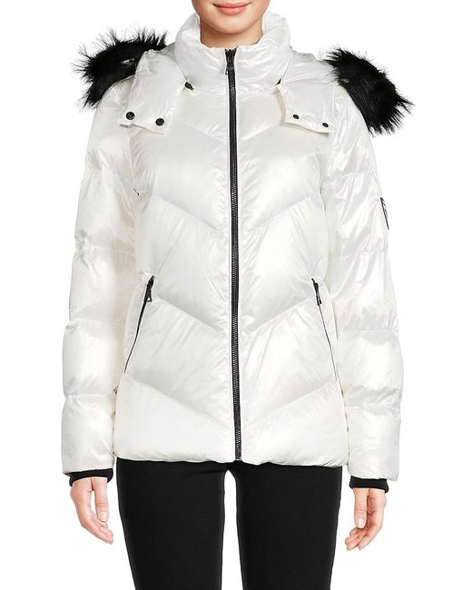 Karl Lagerfeld Faux Fur Trim Hooded Down Jacket in White | Lyst Canada
