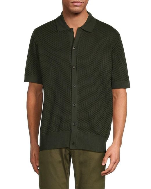 Buffalo David Bitton Green Willisons Geometric Pattern Polo Cardigan for men