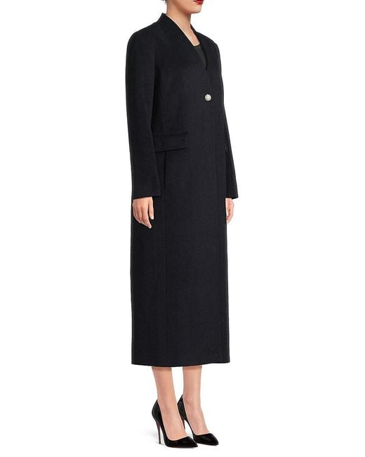 MILLY Black Faux Fur Collar Wool-Blend Coat