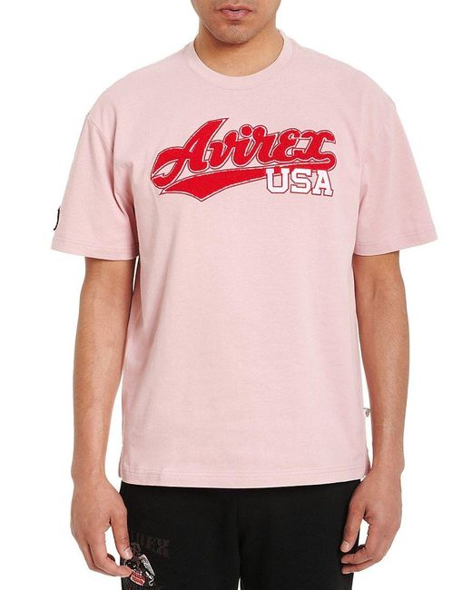 Avirex Pink Script Cotton Logo Tee for men