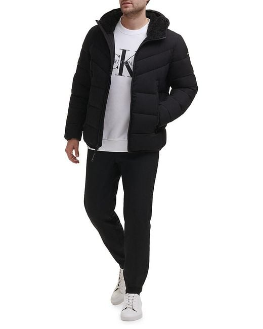 Calvin Klein Gray Faux Fur Hooded Pufferjacket for men