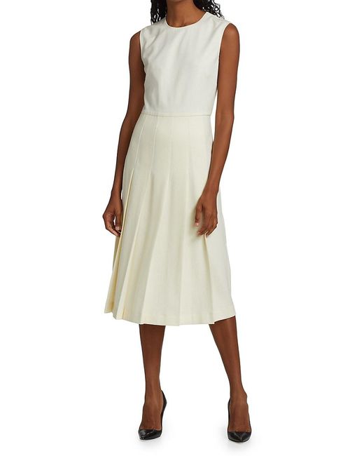 Max Mara Wool Nicchia Sleeveless Pleated Dress in White | Lyst Canada