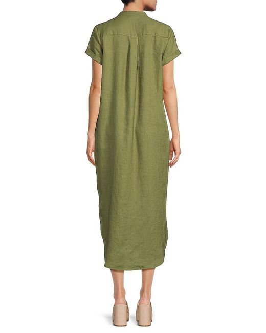 Saks Fifth Avenue Green 100% Linen Midi Shirtdress