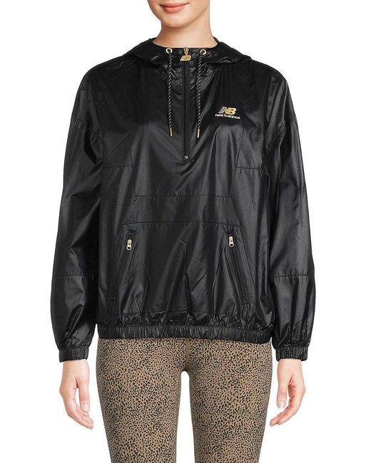 New Balance Hooded Windbreaker Jacket in Black Lyst