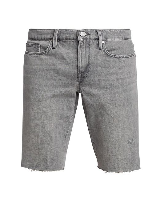 FRAME Gray Raw Hem Washed Denim Shorts for men