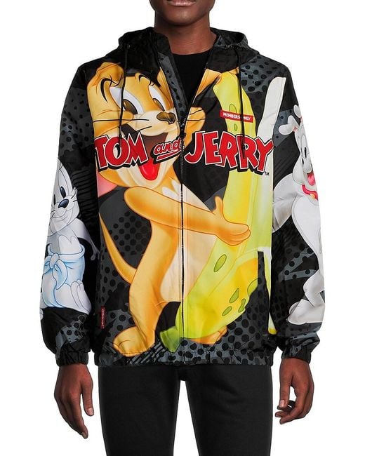 Members Only Black Tom & Jerry Graphic Hooded Jacket for men
