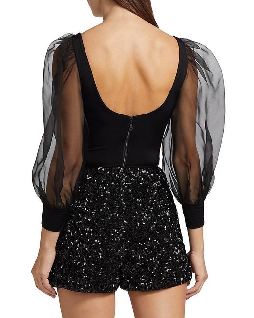 Alice + Olivia White Jillianne Semi-Sheer-Bodysuit