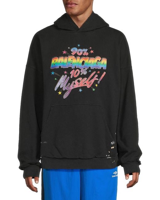 Balenciaga Men's Black Graphic Cotton Wide Fit Hoodie