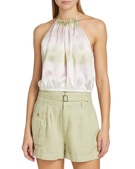 ATM White Silk Charmeuse Stripe Halter Top