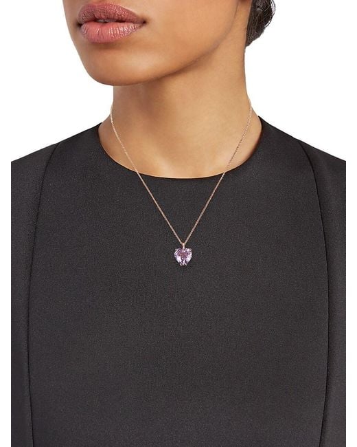 Effy 14k Rose Gold, Pink Amethyst & 0.02 Tcw Diamond Heart Pendant Necklace