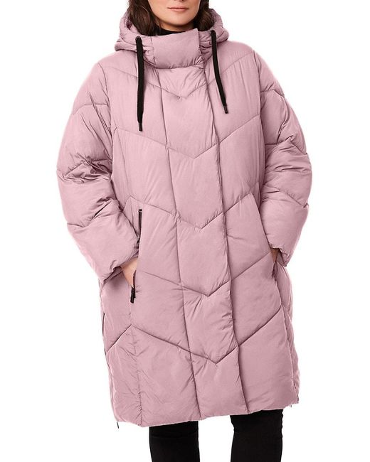 Bernardo Plus Chevron Long Puffer Coat in Pink | Lyst UK
