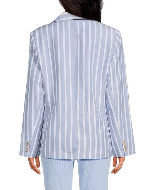 Tahari Blue Striped Linen Blend Blazer