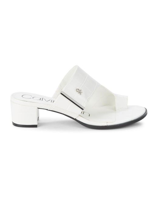 Calvin Klein Women's Daniela Croc-embossed Faux Leather Heeled Sandals -  White - Size 6 | Lyst Canada