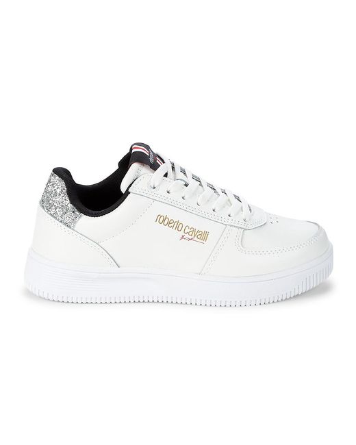 Roberto Cavalli White Leather & Glitter Sneakers