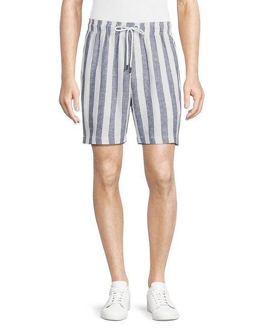 Onia Blue Striped Drawstring Linen Blend Shorts for men